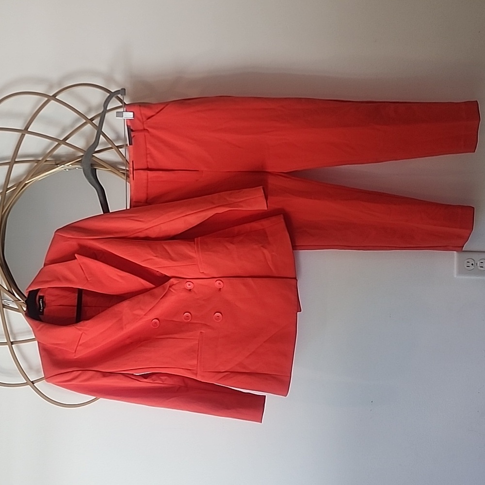 Express orange double breasted blazer pant suit